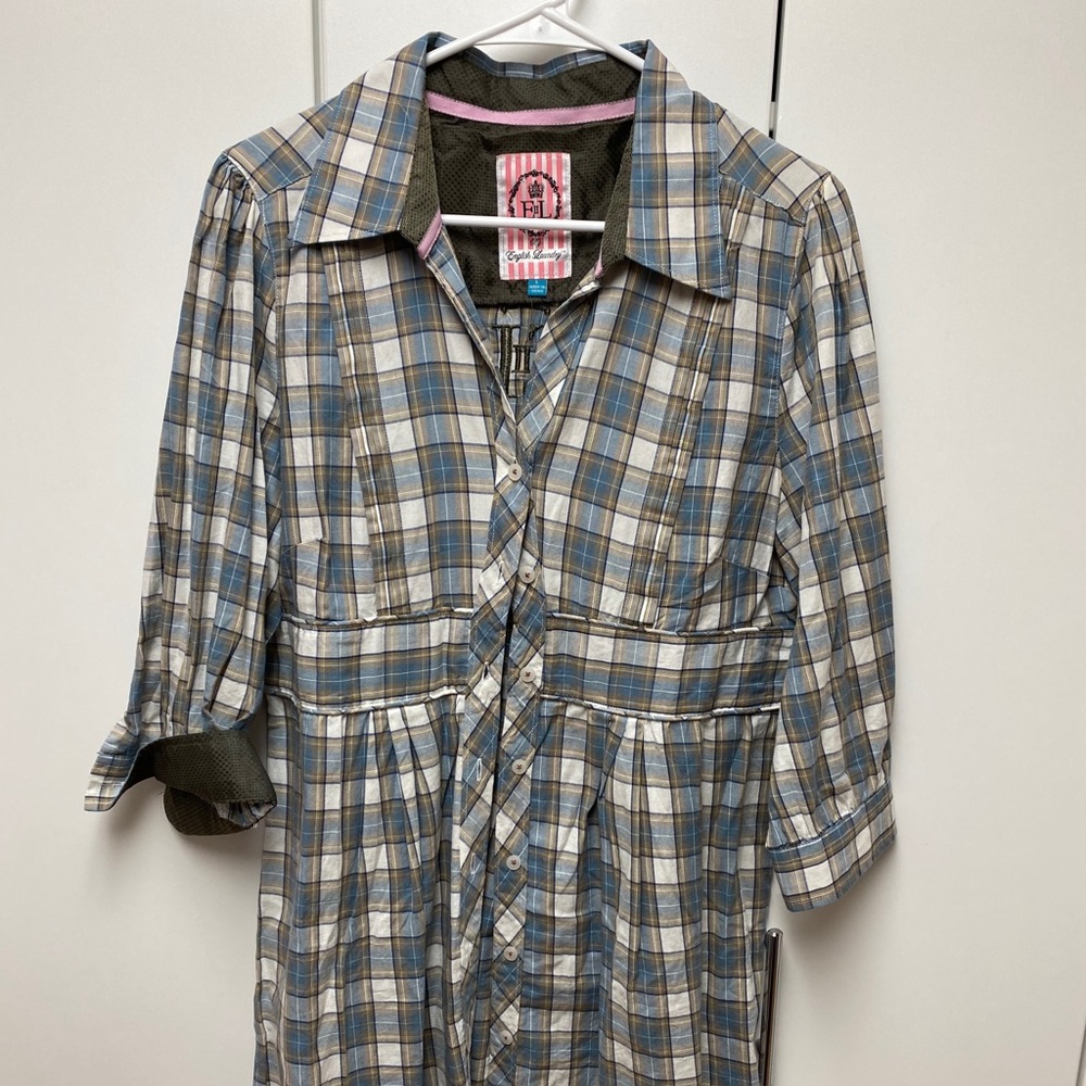 English Laundry blue plaid shirt dress, sz L